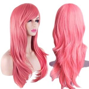 Akstore 28 Inch Fashion Wig Long Wavy Curly Pink Cosplay Hairpiece NWT
